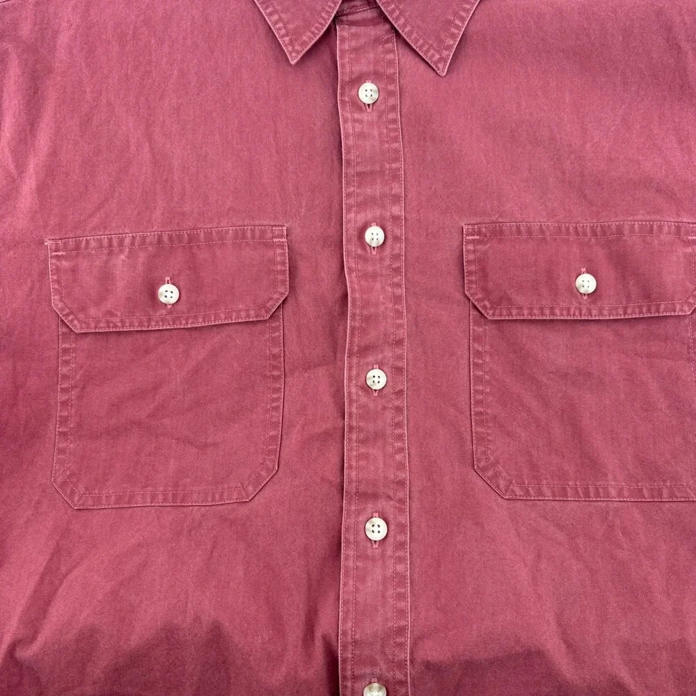 LL Bean Mens Large Tall Short Sleeve Button Down Shirt Burgundy Red Cotton 0FCX1